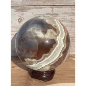 Large 4" Banded Agate Polished Stone Sphere w Agate Base 1900g Quartz Reiki